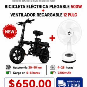 Bicicleta Electrica con Ventilador Recargabel Combo Entrega en 7 Dias