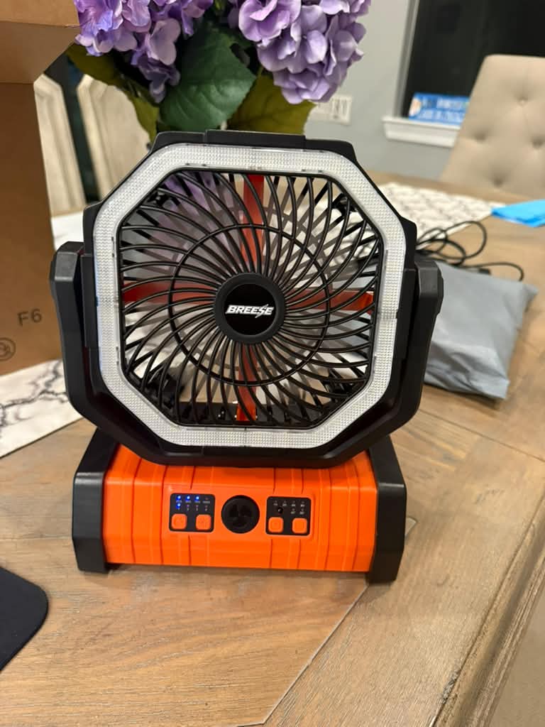 Portable fan with LED light feature.