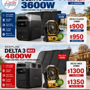 Combo Ecoflow Delta 3 Classic + Panel Solar+Ventilador Recargable